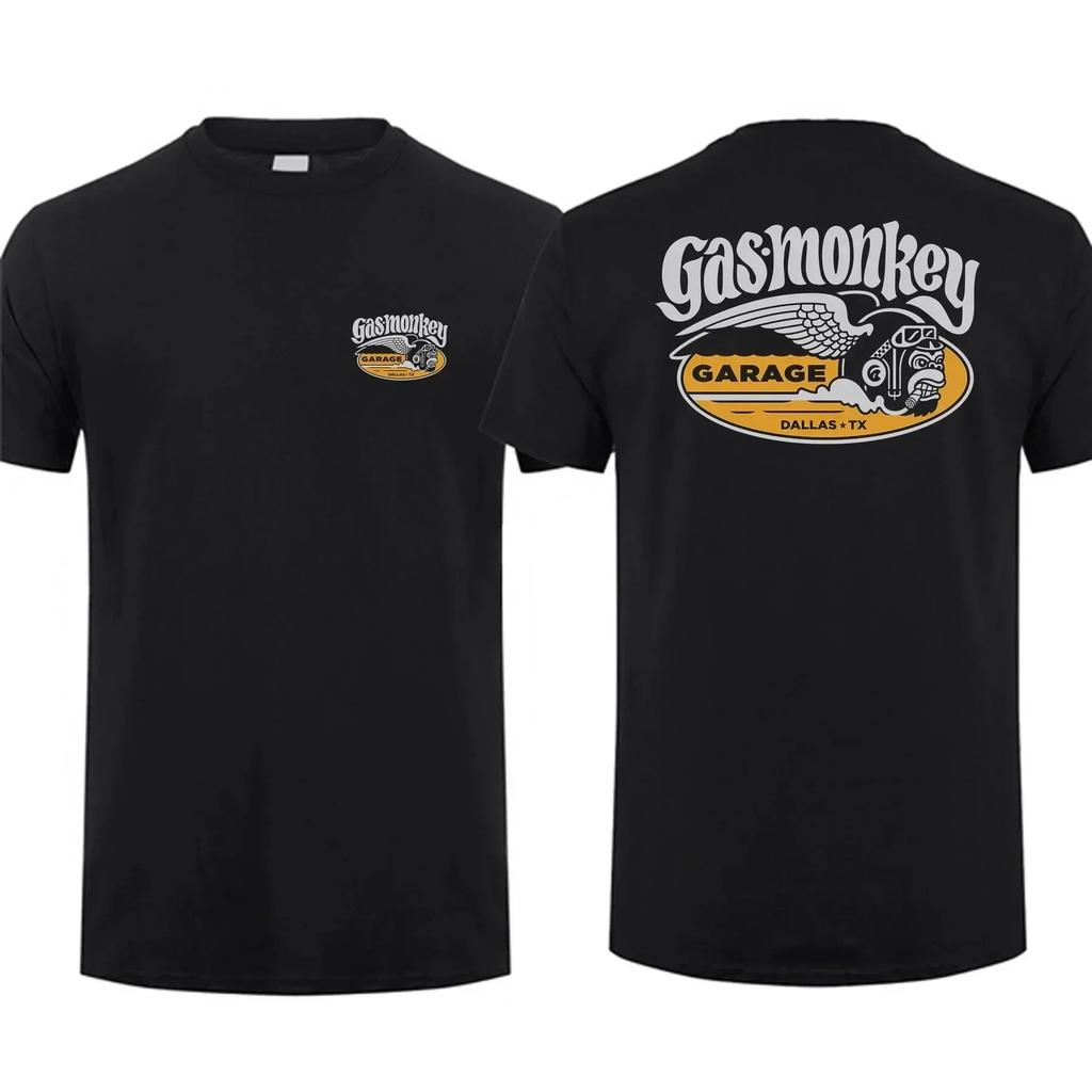 Amazing Tees Men T Shirt Casual Oversized Gas Monkeys Garage Hot Rods Circle Logo Limited Doublesided Tshirt Male Tshirts