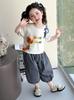 Girls' 3D Cartoon Top & Plaid Lantern Pants Set - Summer 2026 Arrival, Medium
