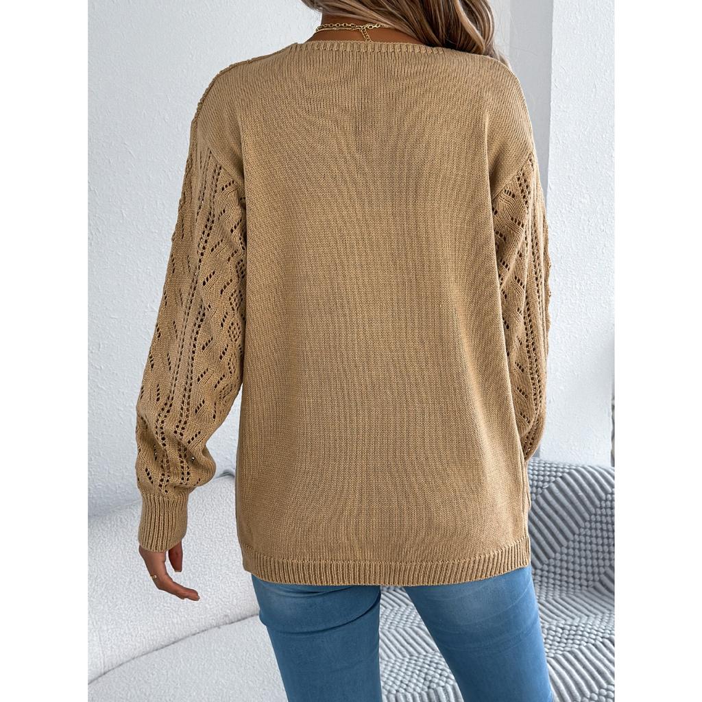 QICED Early Autumn Casual Hollowed-out Lantern Long-sleeved Cardigan Sweater Mid-length Coat Women's Wear
