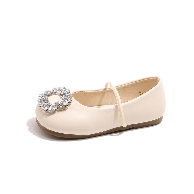 New Style French Charm Square Toe Ballet Flats Girls' Rhinestone One-Toneip-On Shoes with Skirts Soft Sole Single Shoes