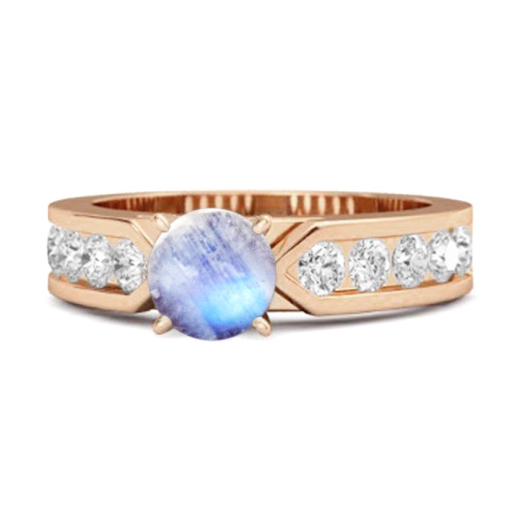 Moonstone Round Solitaire Statement Ring -925 Sterling Silver Rose Gold Vermeil