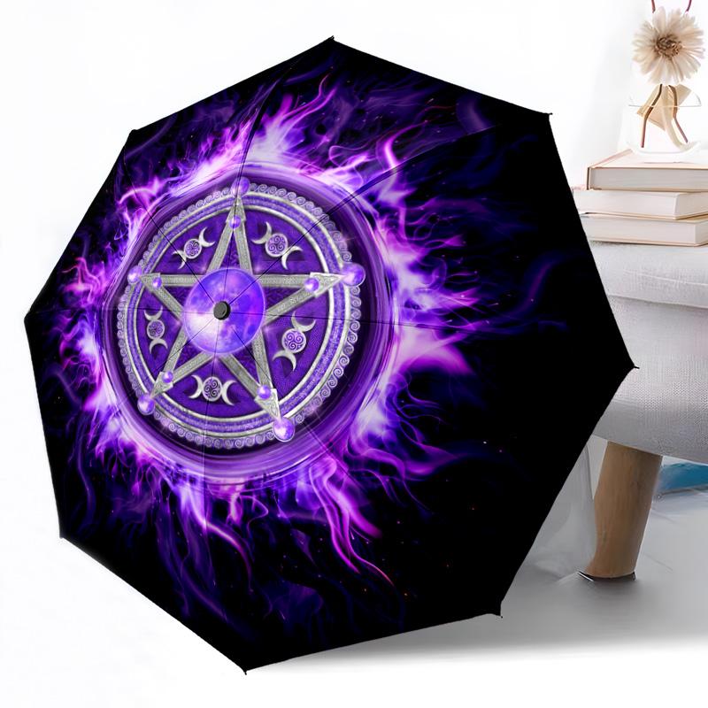Pentagram and Moon Phases Mandala Outdoor Automatic Umbrella Retractable Design with 8-Rib Durability Lightweight Perfect Gift for Friends Family