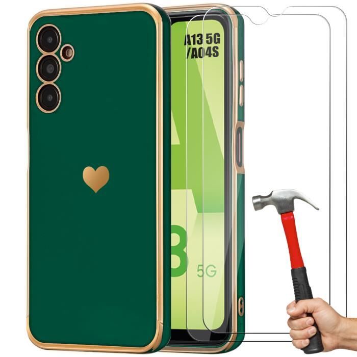 Coque Silicone - Samsung - Galaxy A04s / A13 5G - Vert Nuit - Antichoc - Motif Cœur