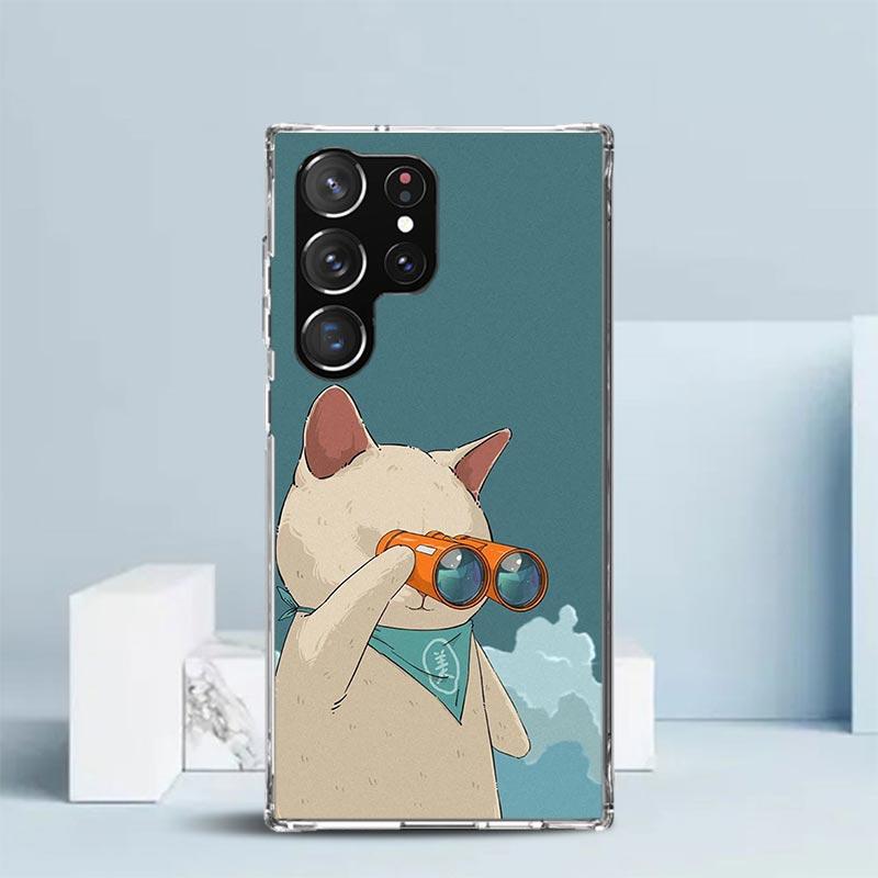 Cute Cartoon Lucky Cats Phone Case For Samsung Galaxy S24 S25 Edge S26 Ultra S22 S23 Plus S21 + S20 FE Soft TPU Back Cover Galax