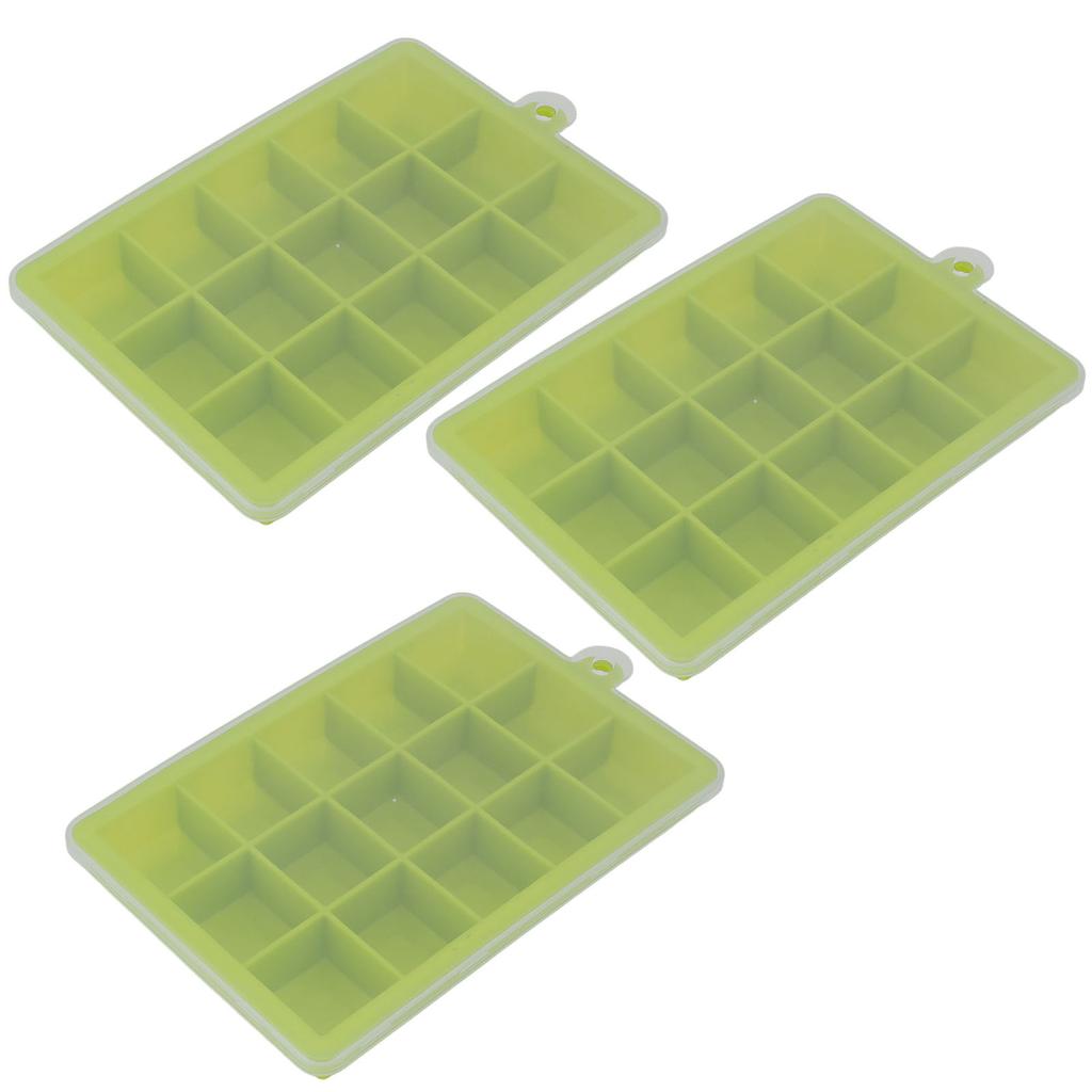 3pcs Ice Cubes Mould Silicone Stackable Dishwasher Safe 15 Grids Ice Tray with Removable Lid for Home Bar Green