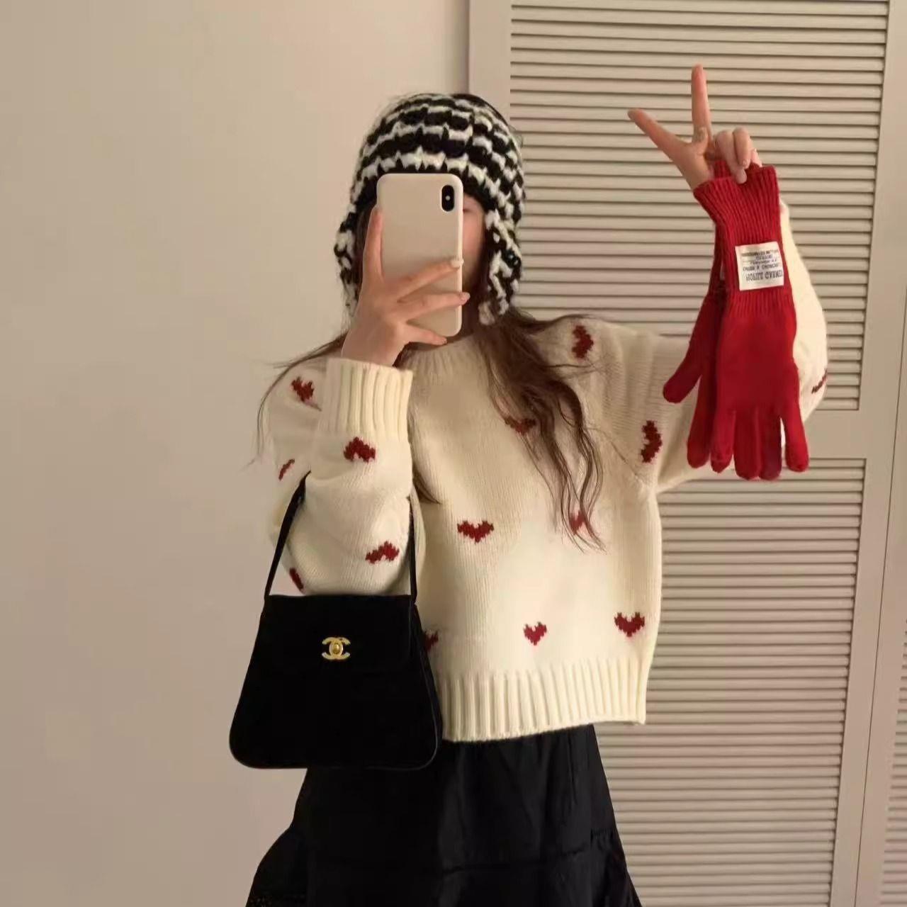 

Girls love crew neck sweater loose new lazy small pullover top white S [recommendation 40-45kg] білий