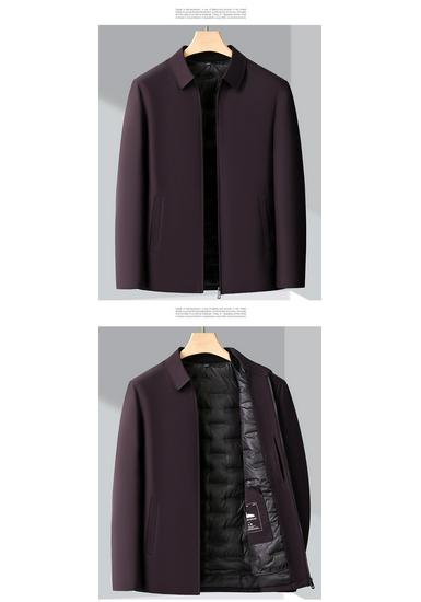 Men's Thickened Lapel Down Jacket for Middle-aged & Elderly - Detachable Liner, Duck Down, Cold Protection Winter Coat