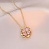 Women's Japanese Korean Folding Fashion Two-Wearing Four-Leaf Flower Heart-to-Heart Clavicle Necklace Zircon Copper Water-Wave