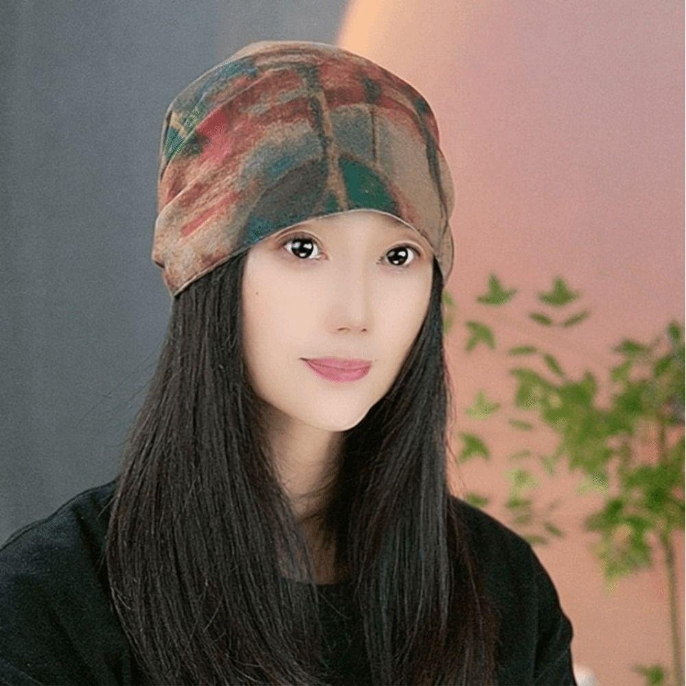 Double-sided Beanie Cap Oil Painting Style Cover Head Cap Fashion Slouchy Hat for Women