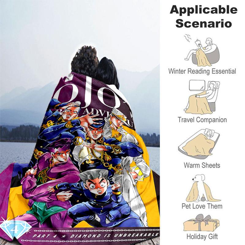 1pc Blanket JoJo's Bizarre Adventure3 Print Design, Lightweight Blanket for Sofa, Bed- Soft &Warm, Gift for All Seasons like Christmas, Halloween