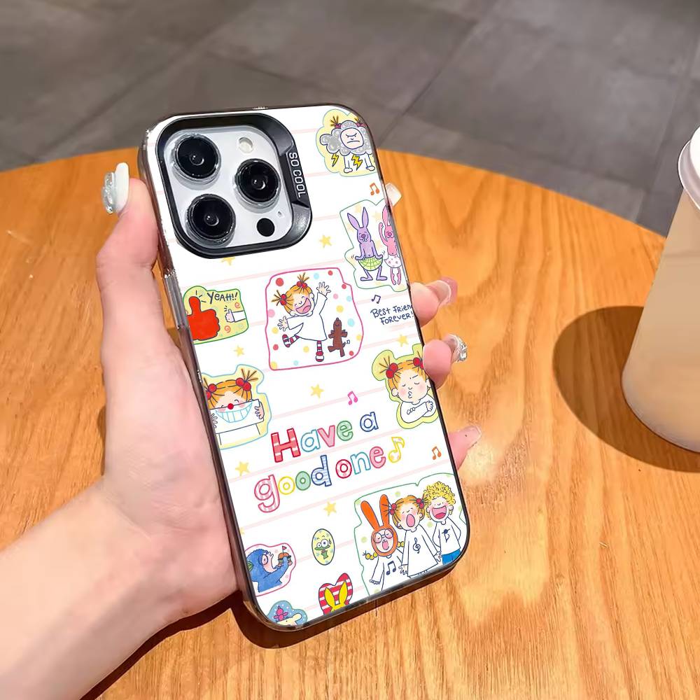 Cute Cartoon Art COCO-chanS Phone Case For iPhone17 16 15 14 13 12 Pro Max Grey Black Matte Laser Metallic Aurora Funda
