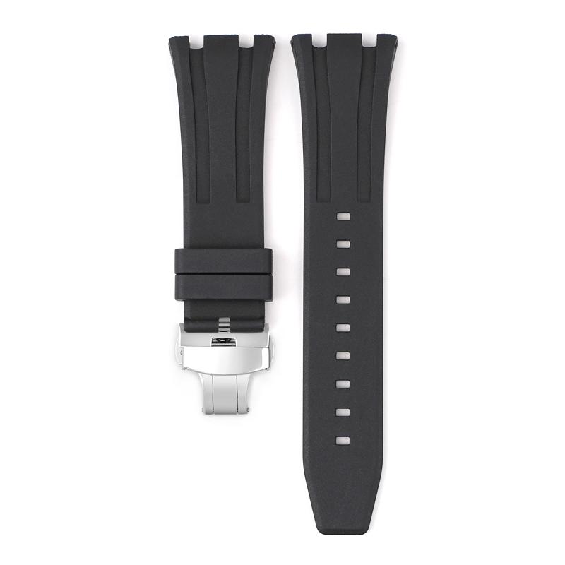 

26mm Soft FKM Fluoro Rubber Strap for AP Audemars Piguet Royal Oak 15400/15500/26331 Stainless Steel Butterfly Buckle Watch Band A чорний