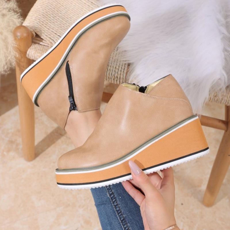 

Женские осенние ботинки с круглым носком, удобные туфли на платформе, нескользящие повседневные женские ботильоны на щиколотке, ретро-женские с боковой молнией 35