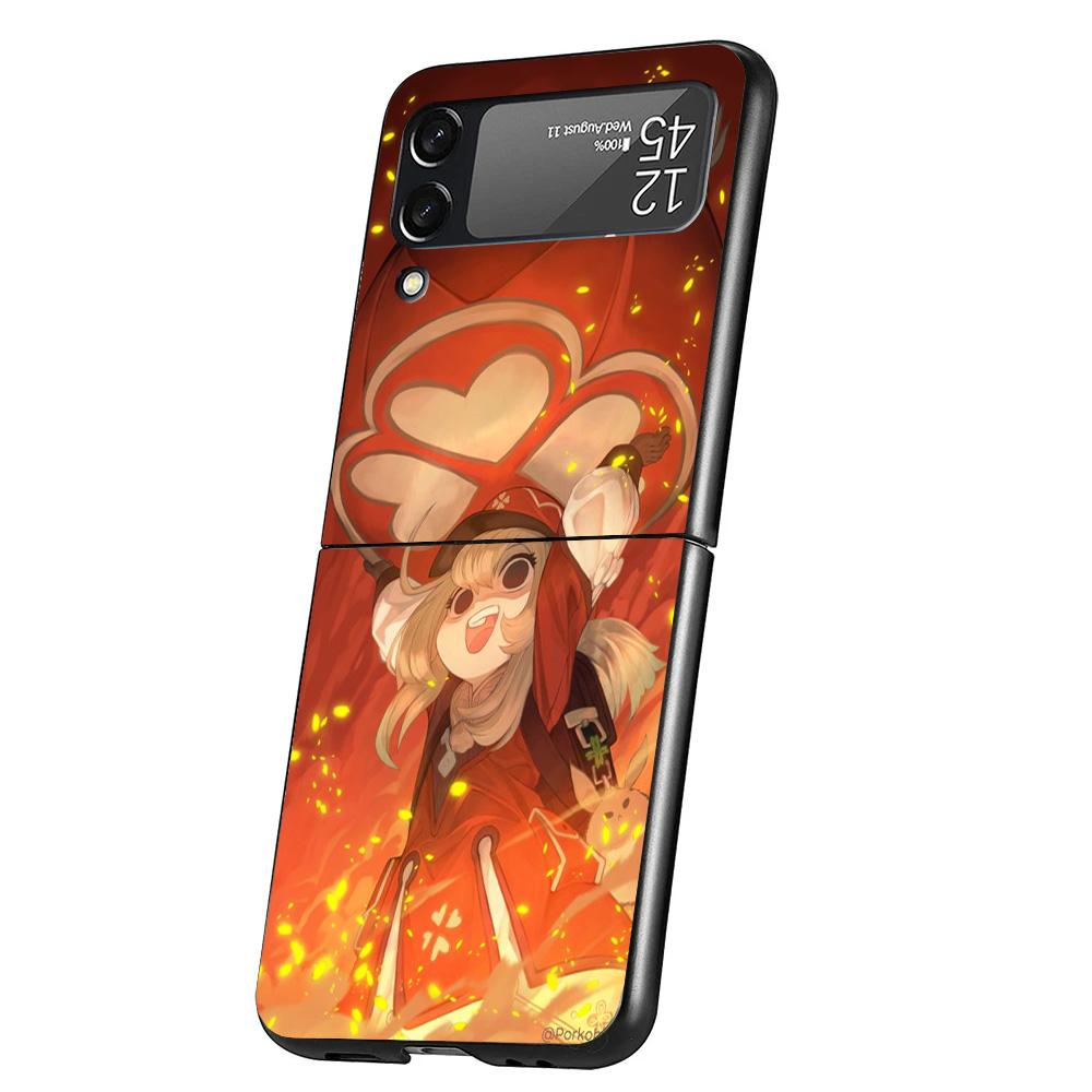 Genshin Impact Klee Cover Phone Case For Samsung Galaxy Z Flip 7 6 5 4 3 5G Flip7 Flip6 Flip5 Flip4 Flip3 Black Fundas Shell Gal