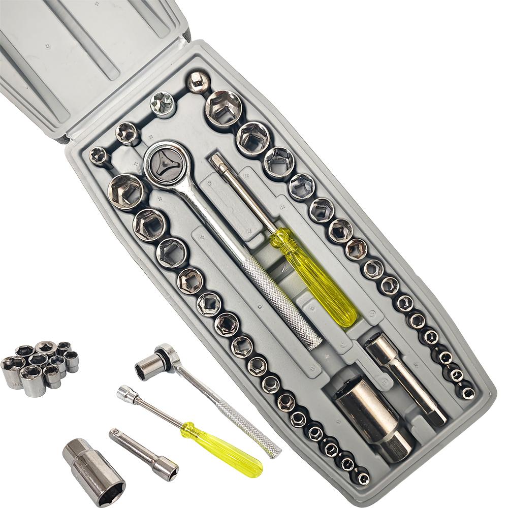 40PCS 1/4" Drive Socket Wrench Set, Complete Ratchet & Socket Kit for Universal Car & Motorcycle Repair