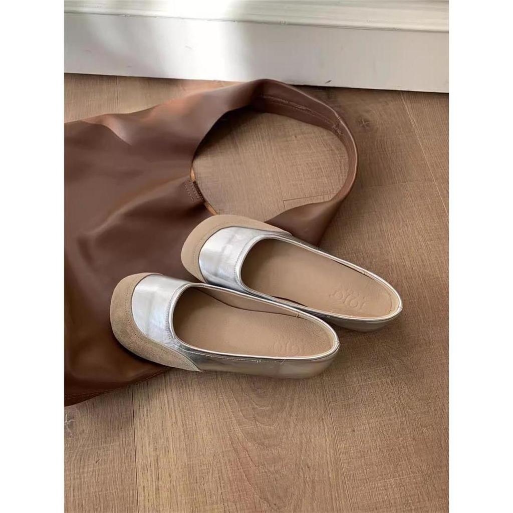 Retro round head shallow mouth single shoes women's spring and autumn new Korean version French evening breeze flat bottom grandma shoes casual Doud