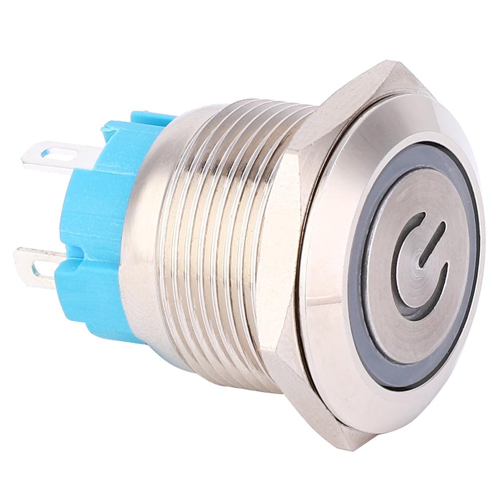 2pcs 12 24VDC Push Button Switch 19mm Round 4PIN Self Reset Switch with Light Power PatternWhite
