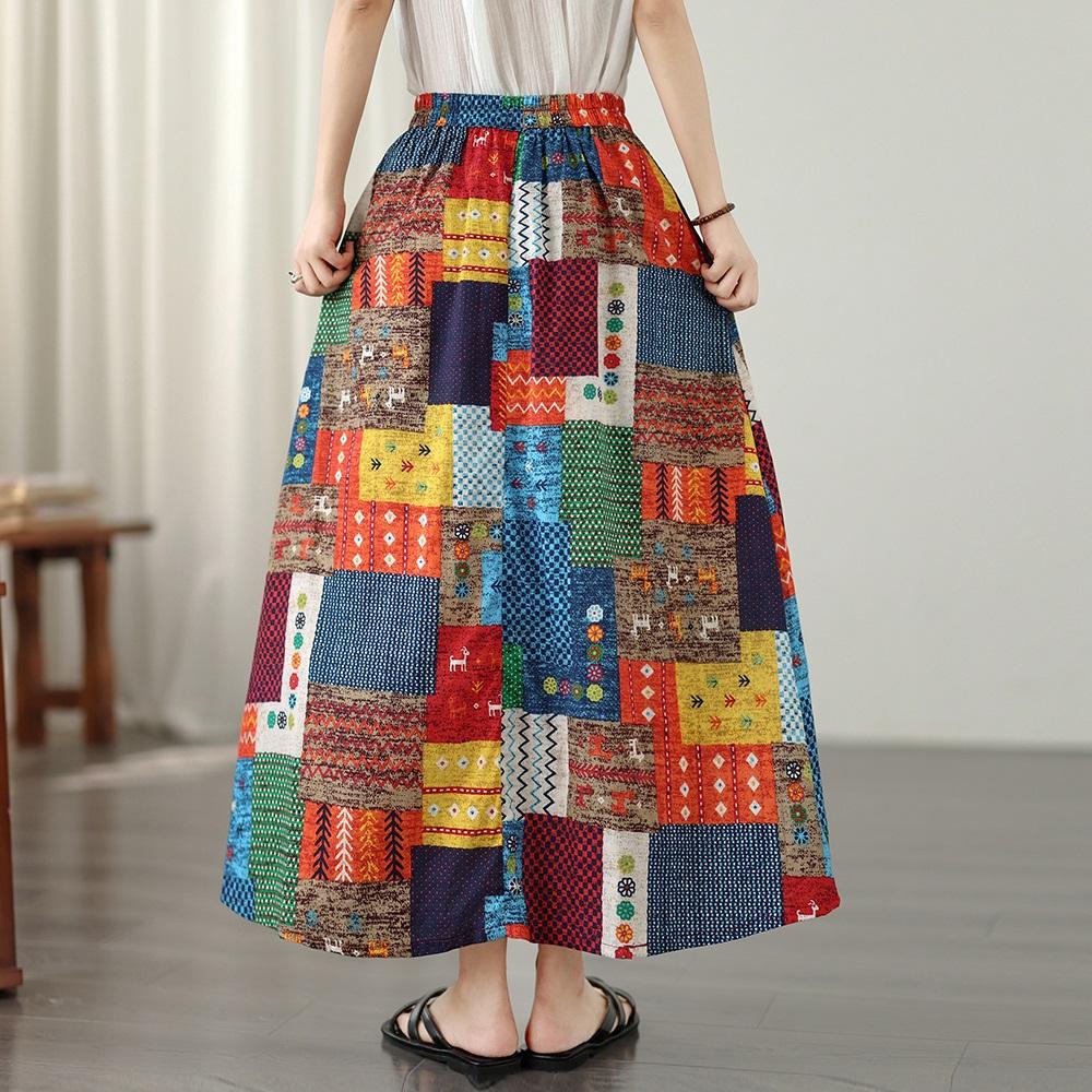 Plus größe Hohe taille vintage floral Sommer beiläufige lose lange für frau röcke frauen rock