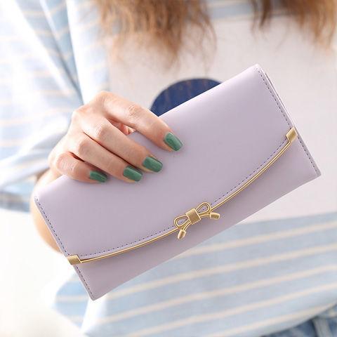 

Long Wallets Women Bow Hasp Fashion Sweet Ladies Money Card Holder New Arrival Matte Leather Simple Solid Elegant Female Cardbag фіолетовий