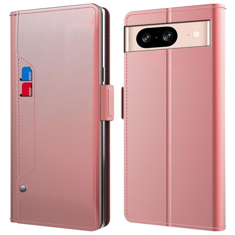 

Card Holder Phone Case for Google Pixel 8,Mirror Design PU Leather Stand Phone Cover Rose Gold