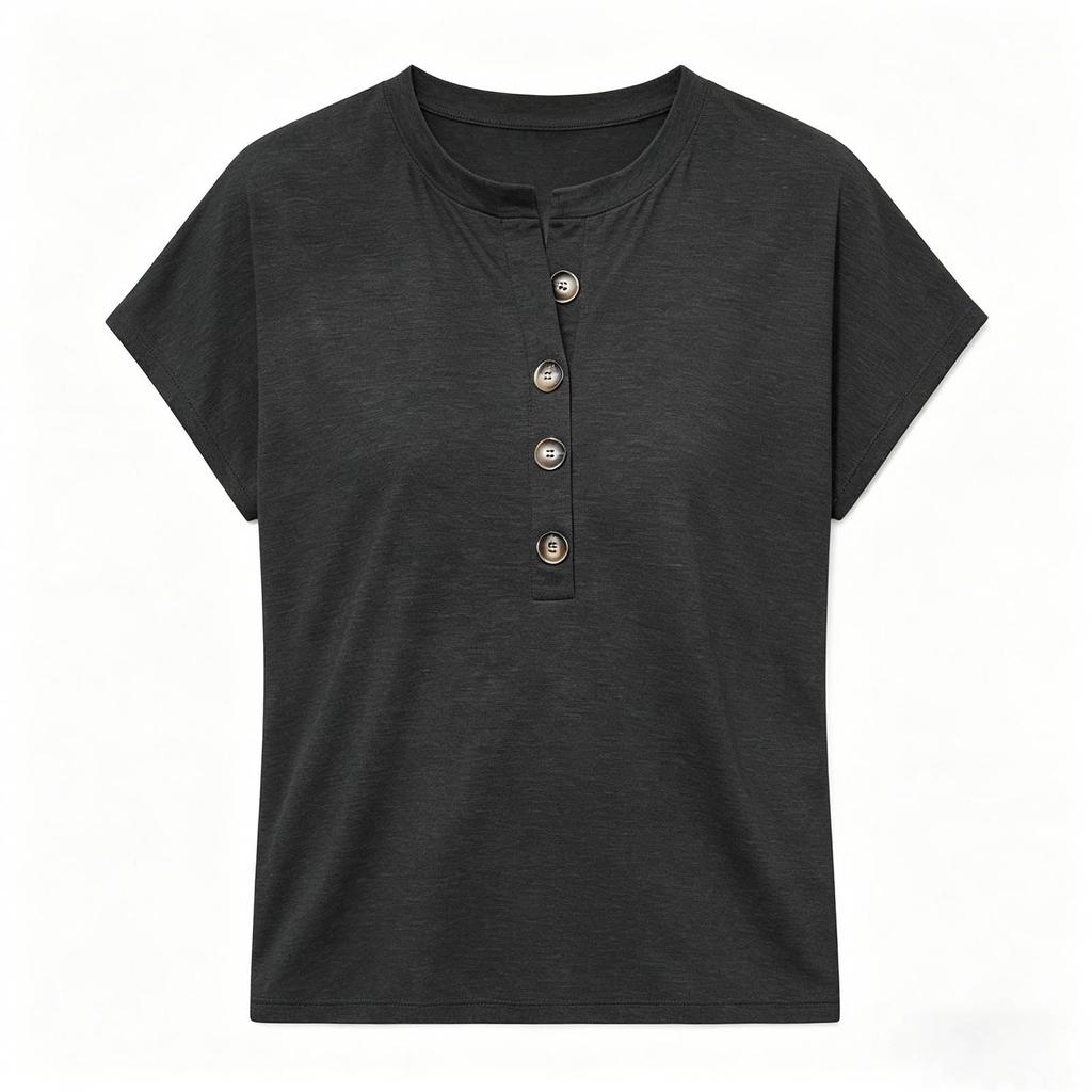 Women's Casual V Neck Button Down Short Sleeve Top Lightweight Soft Fabric Relaxed Fit Blouse Suitable for Daily Wear and Outdoor Activities