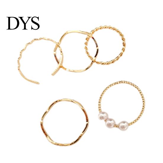 Knuckle Rings 5Pcs Finger Wavy Japan Korean Style Faux Pearls Jewelry Electroplating Stackable Set for Wedding Party Banquet Prom Women