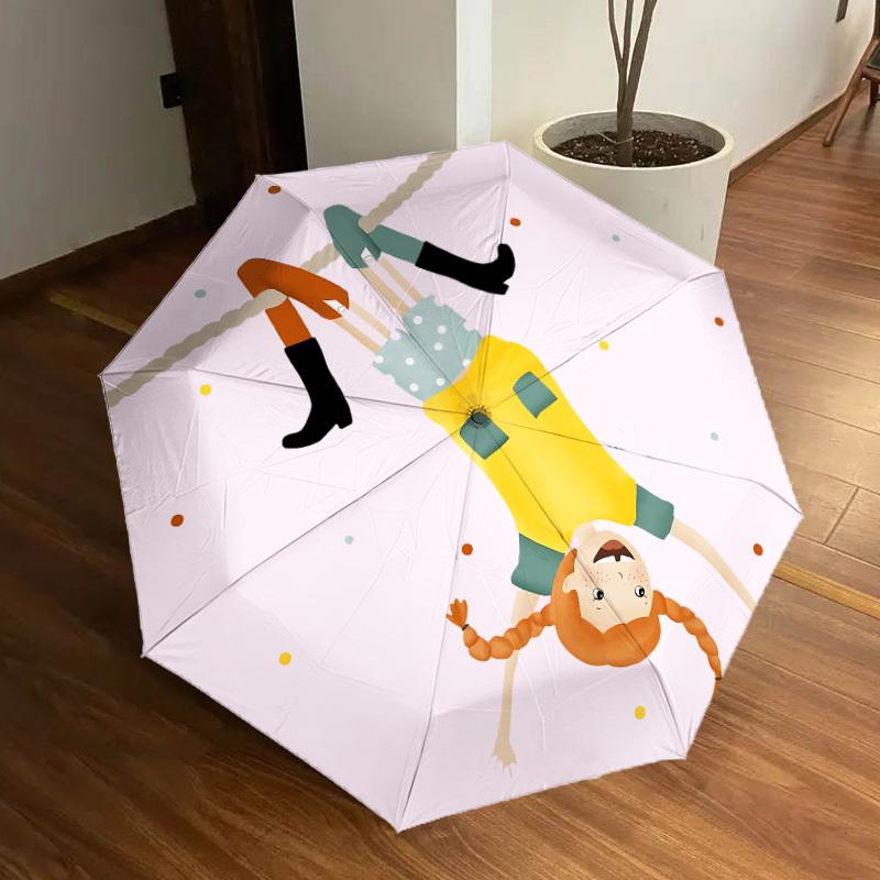 1pc Pippi Longstocking Automatic Folding Umbrella, Portable Collapsible Design, Casual Outdoor Accessory L1127006