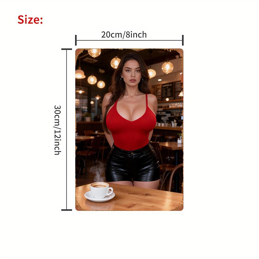 Stylish Woman In Caf Scene Metal Sign Xin Farmhouse Wall Art Kitchen Decor