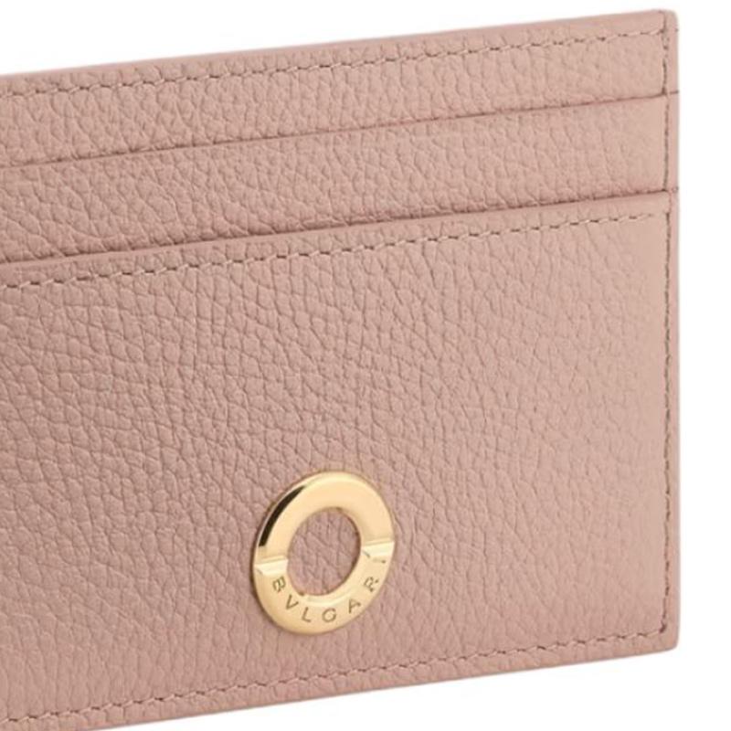 Bvlgari Runde Metall Dekoration Leder Kartenhalter Damen Kartenhalter Rosa 294519