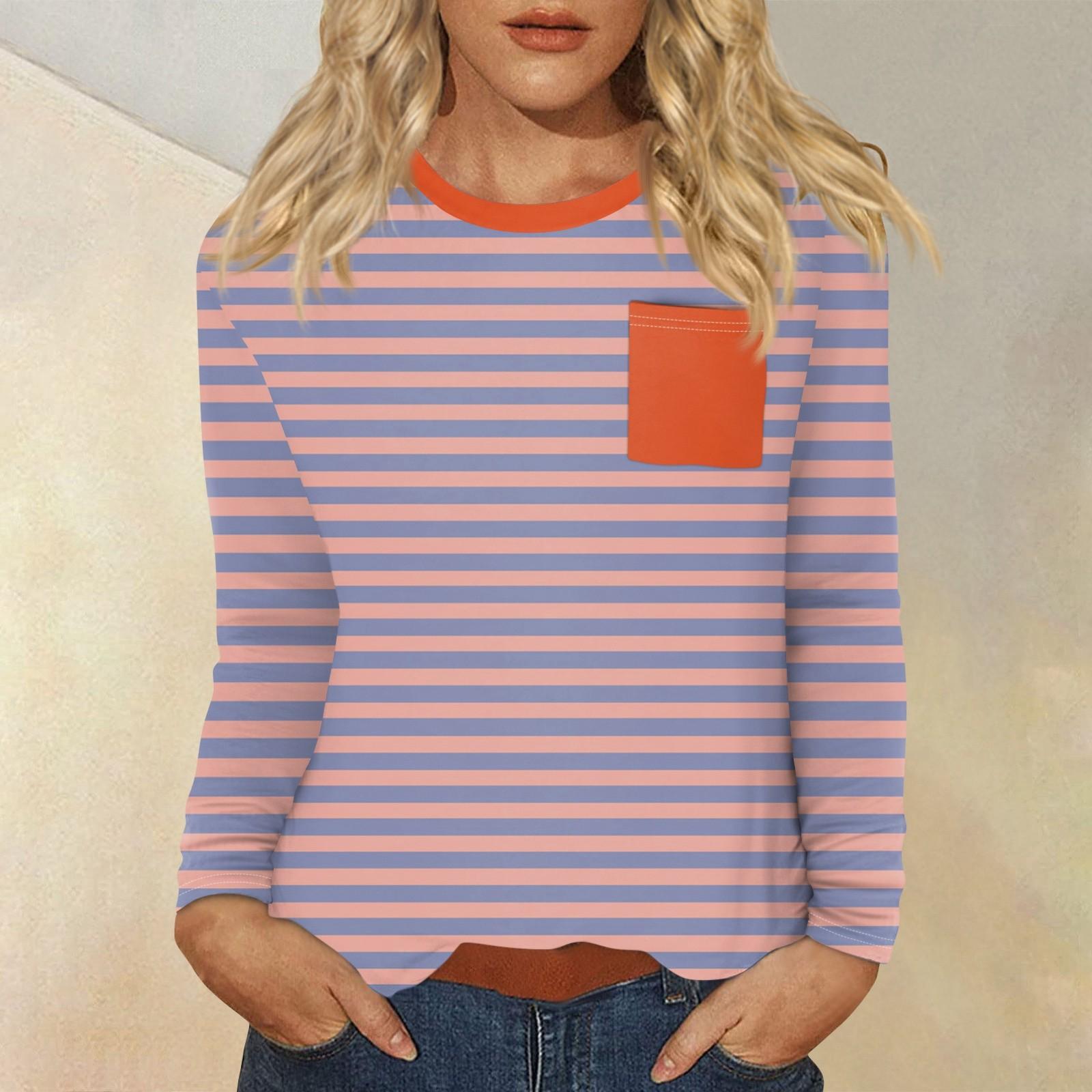 Женский повседневный топ с круглым вырезом и длинными рукавами в полоску с принтом XXXL — фото 11
