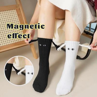 Magnetic Couple Socks Creative Big Eyes Socks Cartoon Couples Stockings with Hand Ins Style Long Socks Clothes Accessories