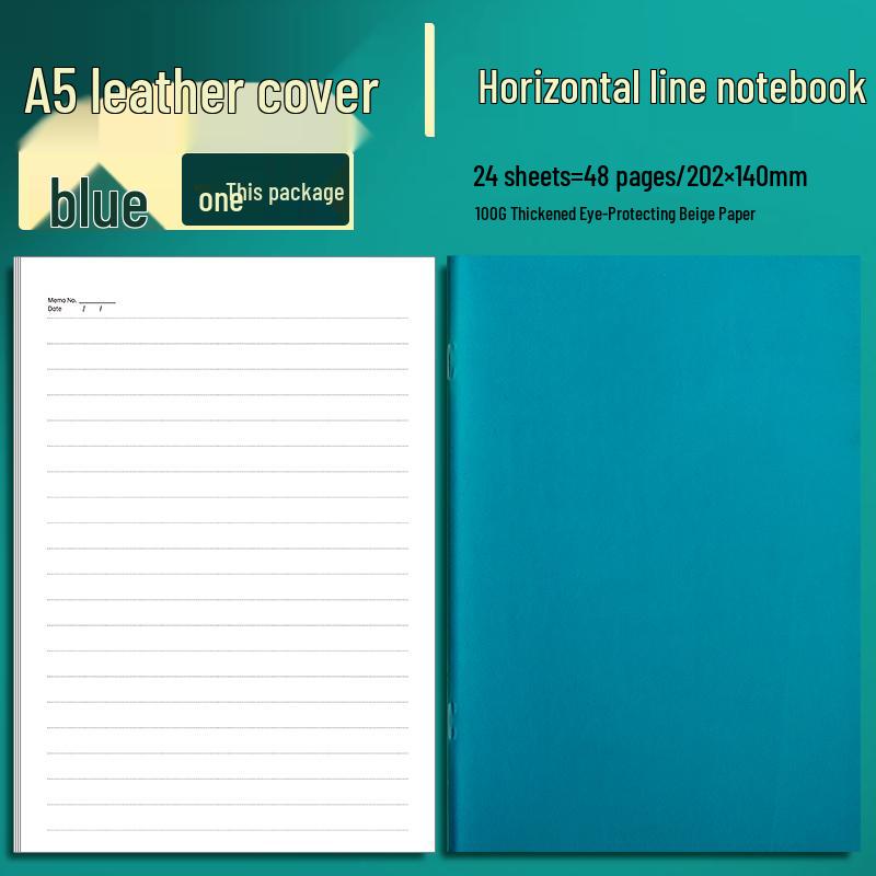 Leather Saddle-Stitched A4/A5 Notebook with Eye-Protective Lined Pages for Office & Meetings