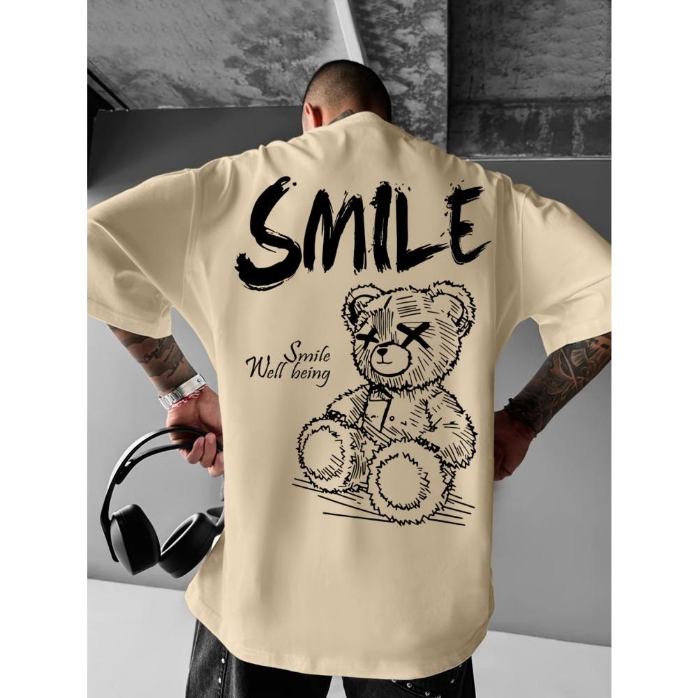 Trendiges Sommer-Herren-T-Shirt mit personalisiertem Teddybär-Print, mikroelastisch, bequem, atmungsaktiv, Rundhalsausschnitt, Outdoor-Urban-Top