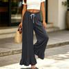 Women's High Waist Wide Leg Pants with Drawstring Waist and Pockets Loose Fit Casual Full Length Trousers with Ruffle Hem