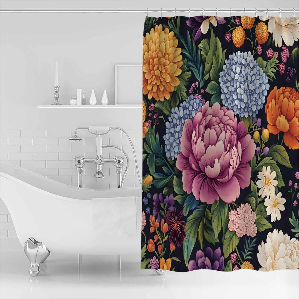 Revivalism Dahlia Flower Shower Curtain Bathroom Decorative Waterproof with Hooks