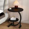 2-Tier C-shaped Side Table Small Coffee Table with Wooden Tabletop Metal Frame