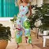 Women's Fashion Christmas  Print Casual Retro Sleeveless Button Jumpsuit