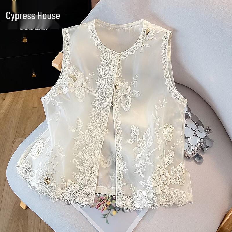 Elegant New Chinese Style Embroidered Round Neck Vest L