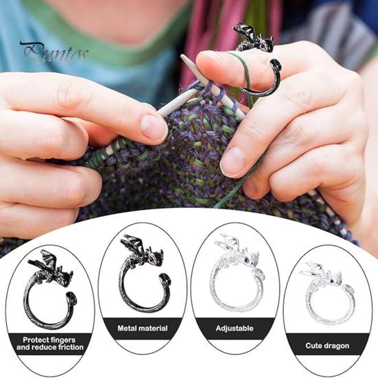 Dragon Crochet Tension Rings Adjustable Crocheting Rings with Metal Spiral Stitch Markers Dragon Yarn Holder Ring with Storage Box for Knitting