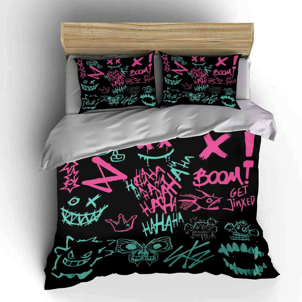Graffiti Style Sticker Set Soft Comfortable Duvet Cover Bedding Set Included 1*Duvet Cover & 2*Pillowcases, Gift