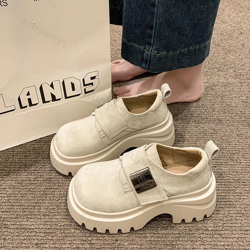 Fashion Women's Platform Loafers 2025 Autumn New Frosted Suede Round Toe Low Help Casual Shoes Comfortable Fashion Vintage Leather Shoes