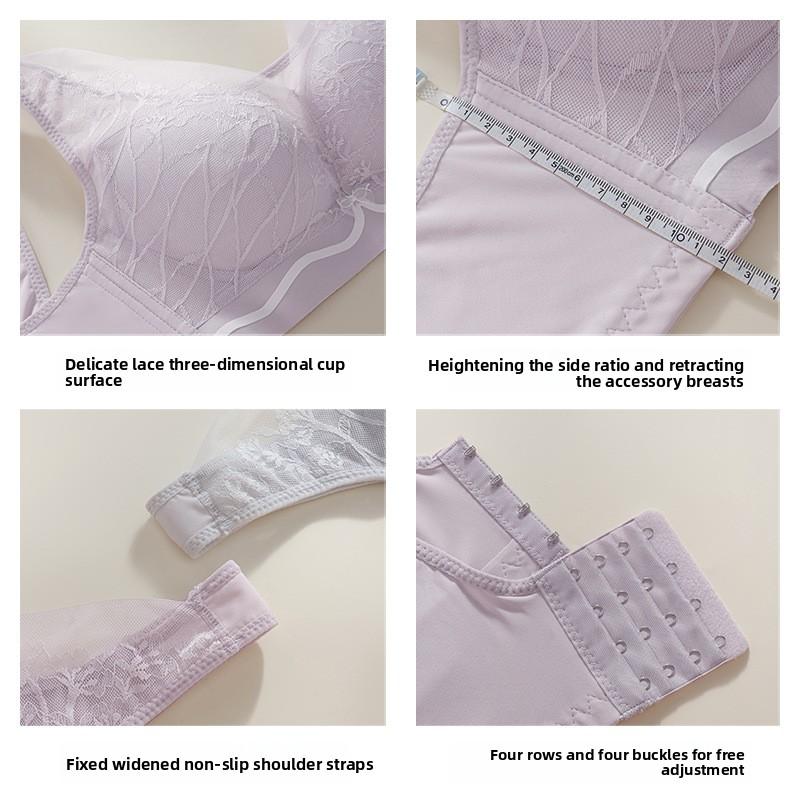 Plus Size Adjustive Lace Thin Full Bust Minimizer Bra, Wireless Side Gathering Lifting Women's Bra