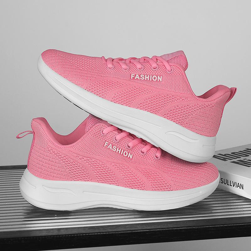 Pink Running Shoes Women Summer Outdoor Mesh Flat Walking Shoes Lightweight Comfortable Sports Breathable Sneakers for Women