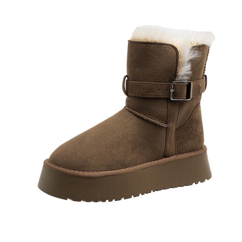 Thick-soled snow boots women's winter velvet thickened 2025 new fashion versatile belt buckle warm medium tube Martin boots