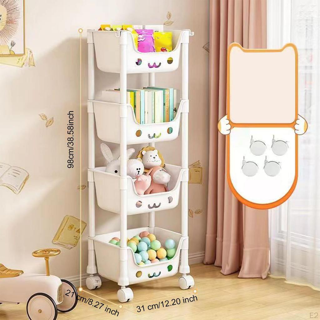 Mobile Rack Kids Toys Organizer 4 Tier 31cmx21x98cm Multifunctional Deep Basket Utility Cart for