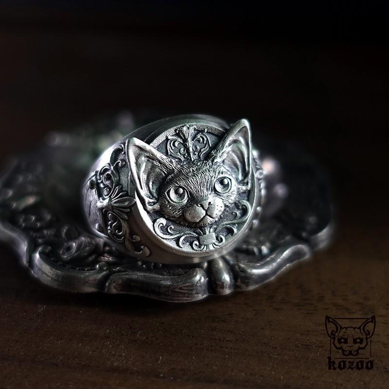 Adjustable Open Ring Men Women Vintage Cat-Themed Jewelry Silver-Plated Geometric Animal Design