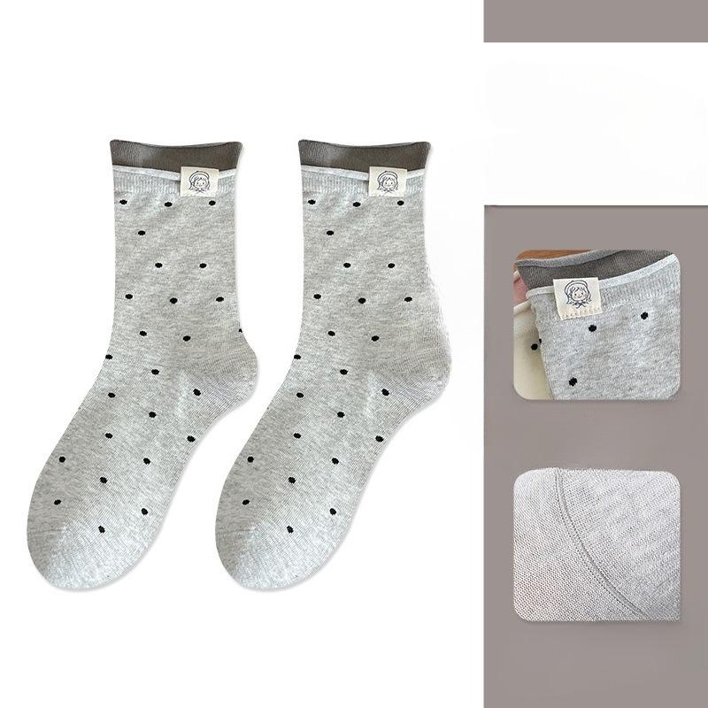 Ladies Spring and Autumn Trend Soft Cotton Versatile Crimped Cloth Standard Pockdot College Wind Tube Pile Socks