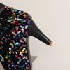 Colourful Sequin Boots Women's Bling Bling Cowboy Western Ankle Boots 8cm Heels Shoes