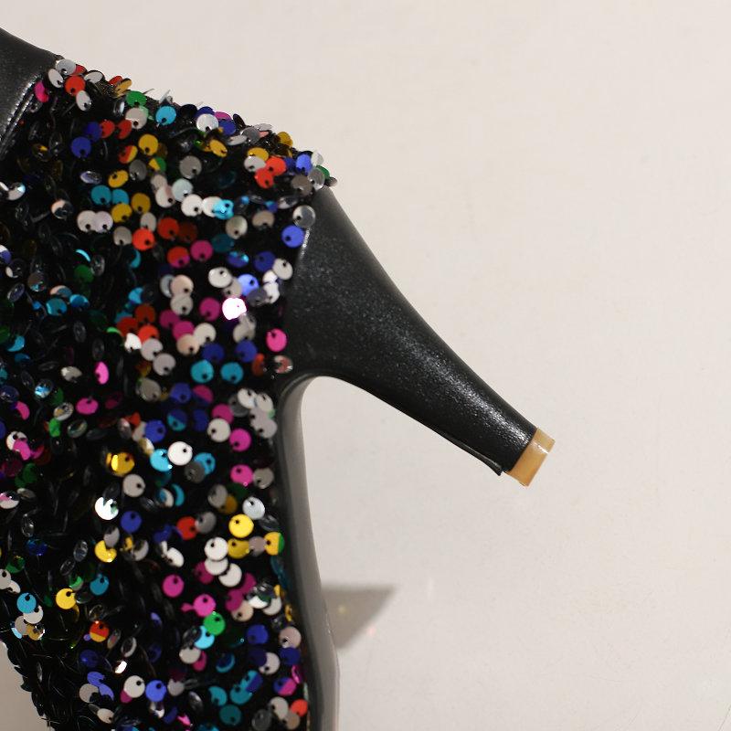 Colourful Sequin Boots Women's Bling Bling Cowboy Western Ankle Boots 8cm Heels Shoes