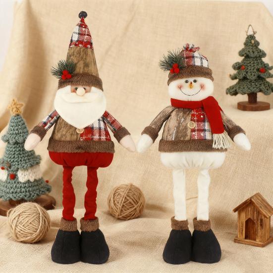 Christmas Doll Pendant Santa Claus Snowman Telescopic Legs Design Plaid Print Xmas Doll Festival